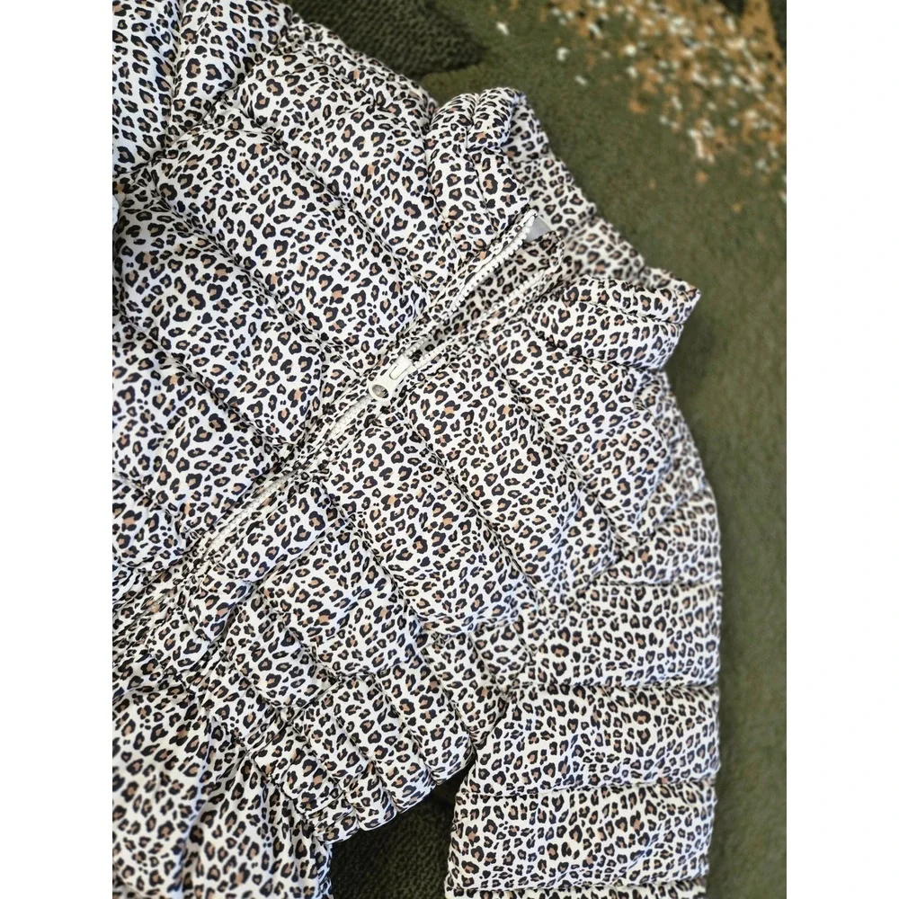 Gap Kids Girls Leopard Puffer Jacket Hooded Zip Up Lined Warm Outerwear Medium - Picture 2 of 7